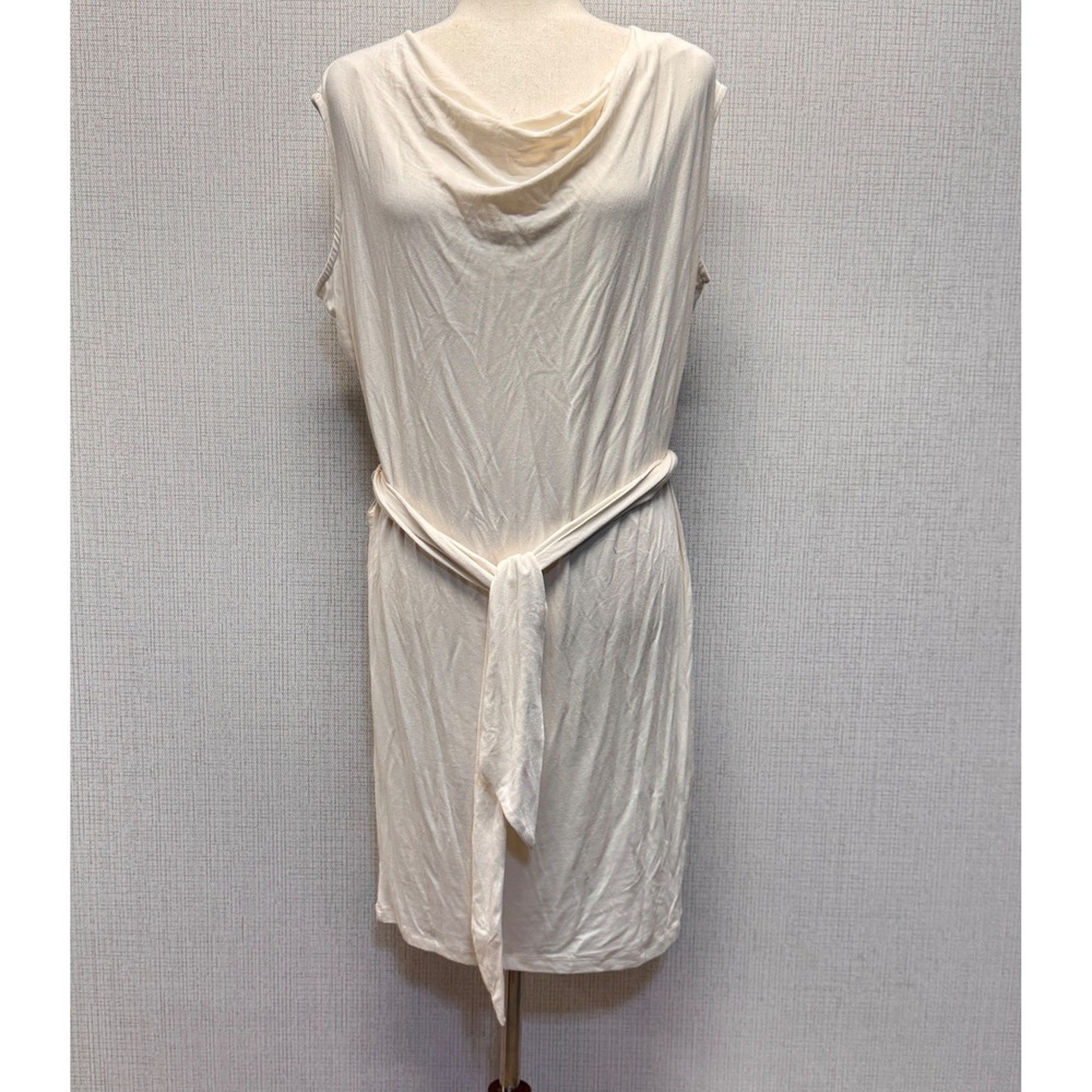 Hal Rubenstein Cowl Neck Belted Dress Womens M Ivory Minimalist Quiet Luxury